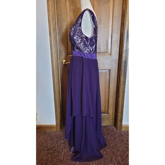 Women's Ever Pretty Dark Purple Lace Formal Long Dress Chiffon Satin Size 14 - Picture 5 of 11